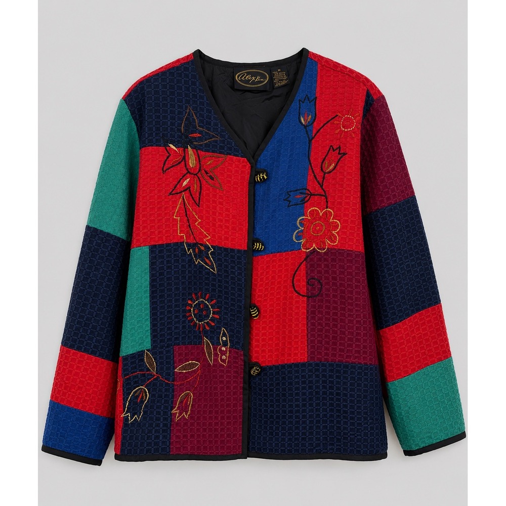 Colorblock Patchwork Embroidered Boutique Style Artwear Jacket Women's Medium